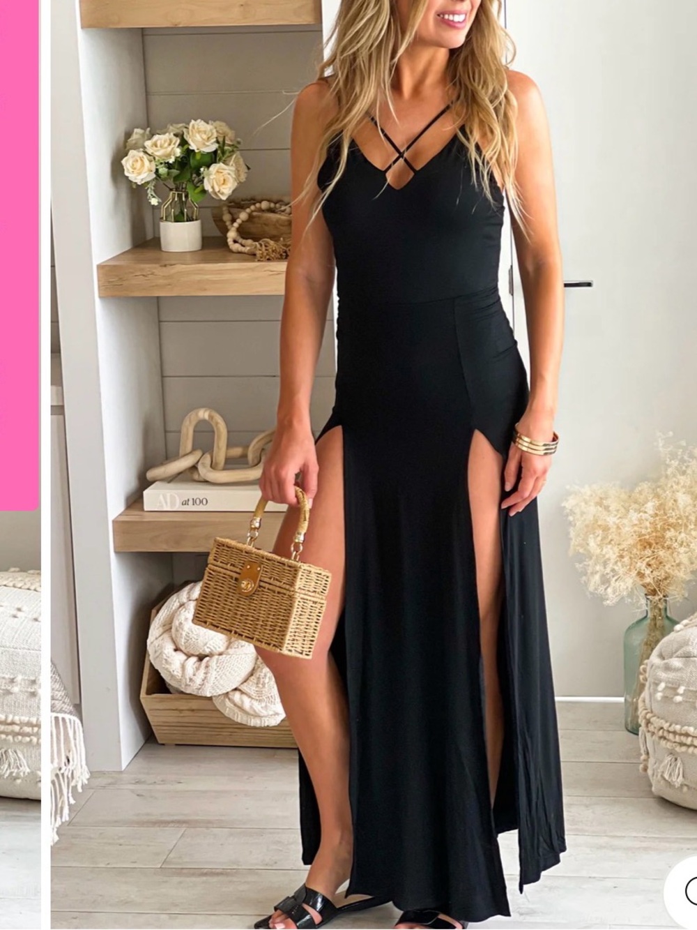FULL TILT DOUBLE STRAP, DOUBLE HIGH THIGH SLIT BLACK MAXI SIZE MEDIUM
